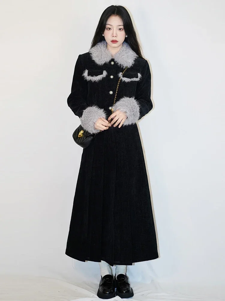 

Hepburn Style 2024 New Style Corduroy Winter Clothing for Women Elegant Ladies Two Piece Set Outfits Skirt Sets Coat +skirt
