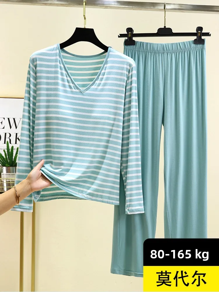

Spring Modal Cotton Sleepwear Women Casual Loose V-neck Home Clothes Long Pants Set Comfortable Breathable Nightgown
