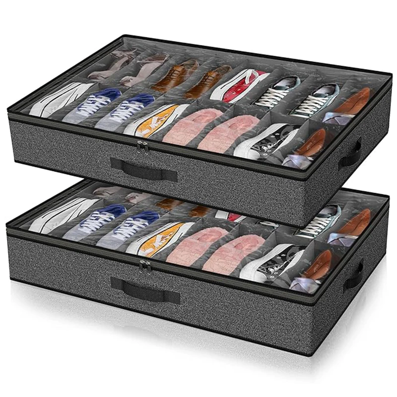 

Large Sturdy Shoe Storage Box, Clear Shoe Organizer for Closet Underbed, Folding Shoe Sneaker Bin Holder Container Display Case