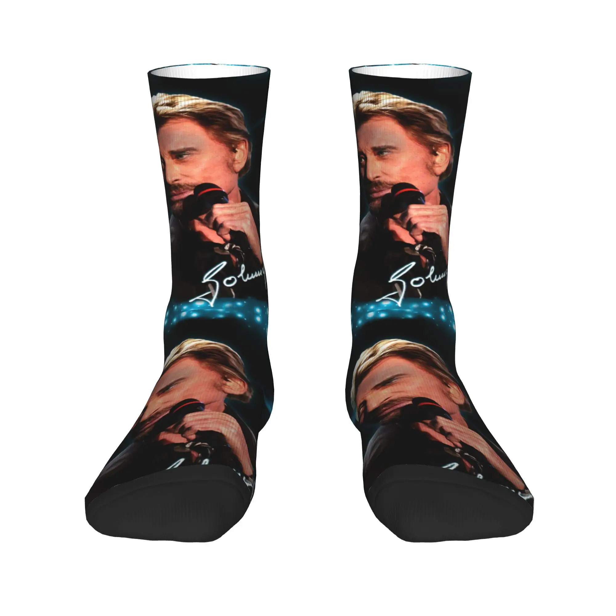 

Harajuku Johnny Hallyday French Rock Socks Women Men Warm 3D Printing France Singer Basketball Sports Socks