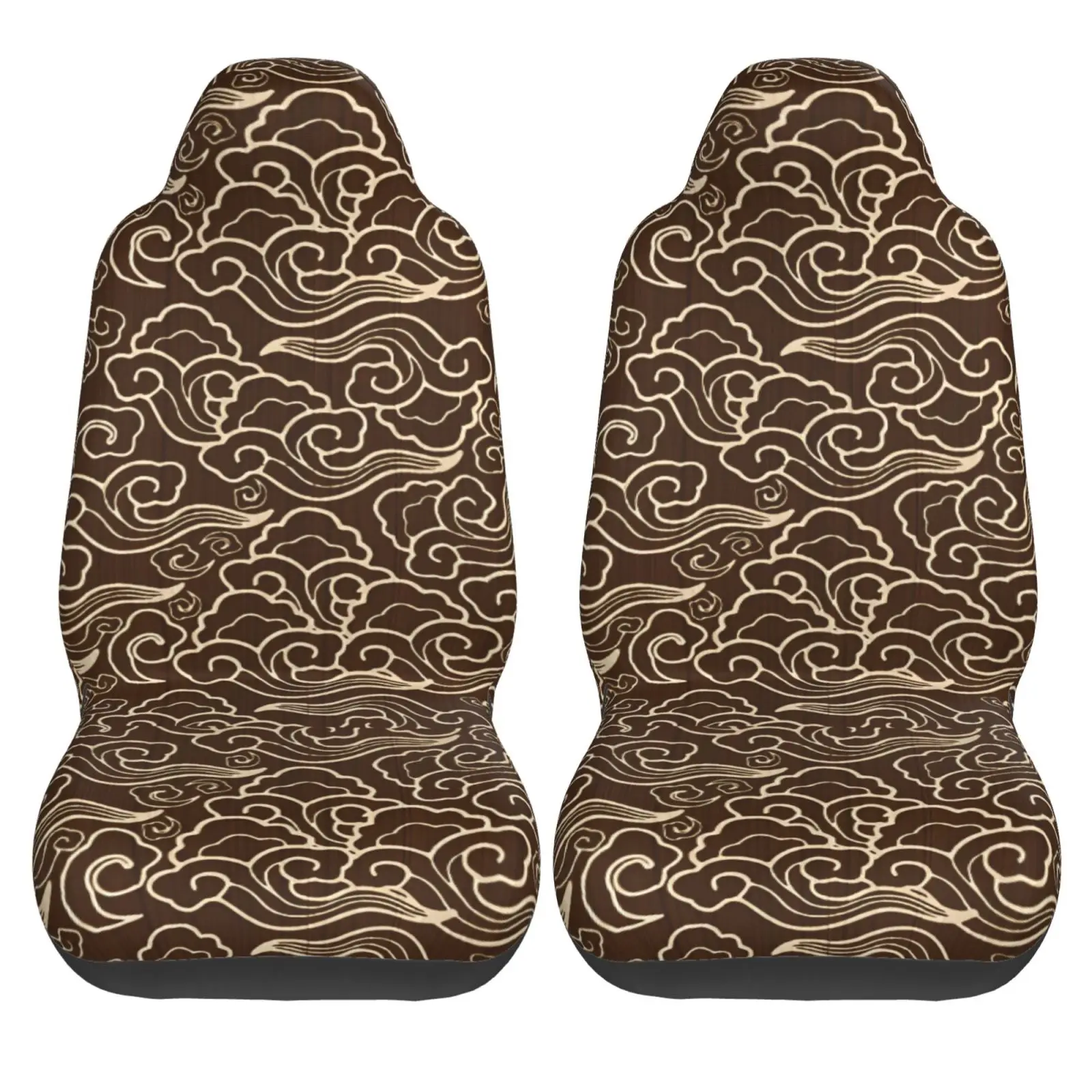 Japanese Style Ocean Wave Print Car Seat Covers 2 Pcs Front Seat Protector Bucket Seat Covers Universal Auto Accessories