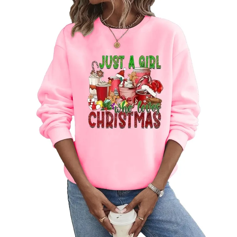 Women's Crew-Neck Hoodie Christmas Streetwear European And American Style Letter Pattern Printed Sweatshirt