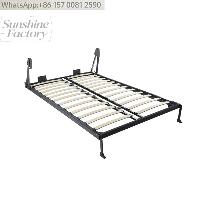 Office Bedroom Smart Furniture Metal Bed Frame Mechanism Hidden Murphy Folding Wall Bed Queen Size
