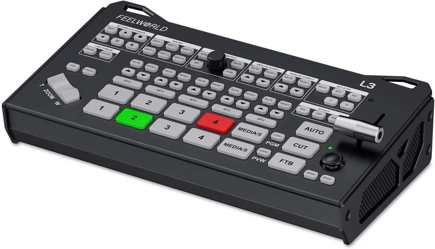 FEELWORLD L3 5 Channel Multi Camera Video Switcher Mixer 4 HDMI Input UVC PTZ Control PIP Chroma Key RTMP Live Streaming
