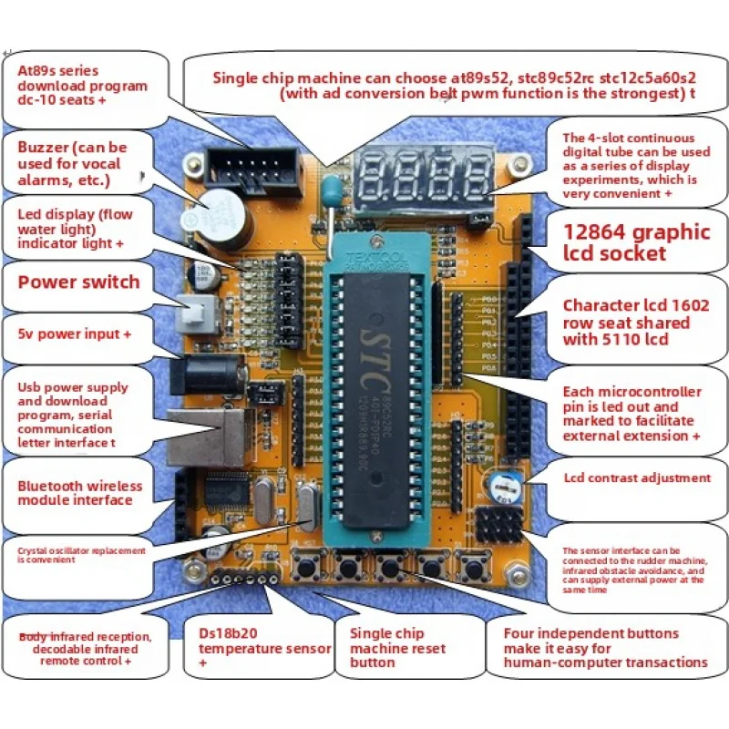 

51 Microcontroller Development Board 51/AVR Microcontroller Minimum System Board stc89c52 Kit 8051 Microcontroller
