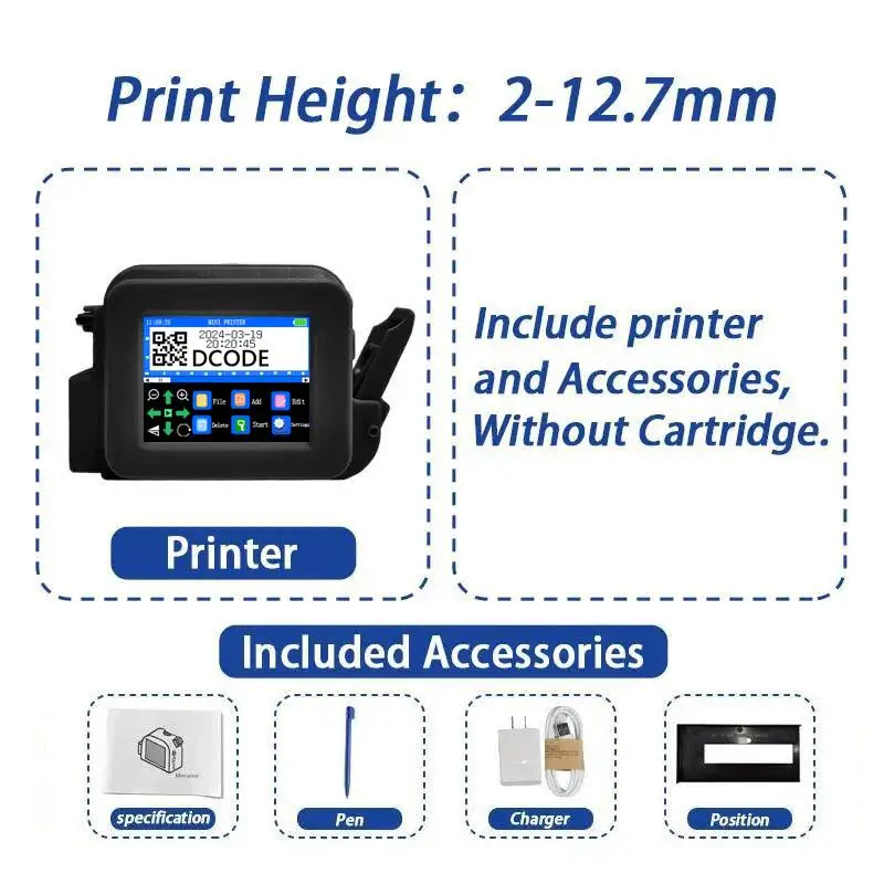 2025 XMINI 12.7mm Portable Mini Handheld Thermal Inkjet Printer Handy Text QR Barcode Batch Number Image Logo Date Label Coder