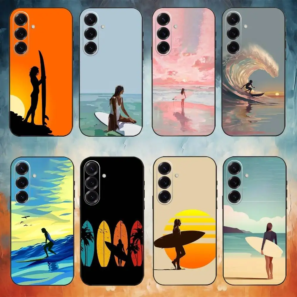 

Surfboard Surfing Phone Case For Samsung Galaxy A73,A72,A71,A70,A53,A52,A51,Others Soft Black Cover