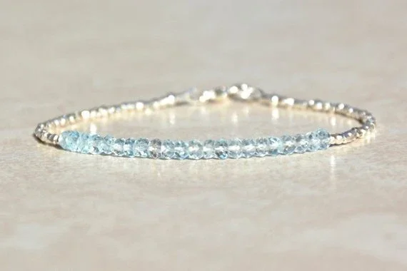 Aquamarine, March Birthstone Gem Bracelet, Aquamarine Beading, Bridesmaid Gift