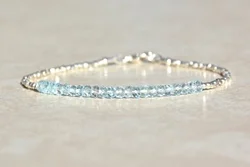 Aquamarine, March Birthstone Gem Bracelet, Aquamarine Beading, Bridesmaid Gift
