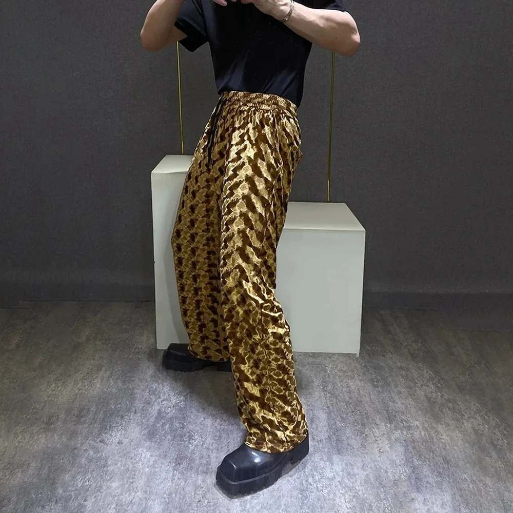 Fashionable Design Niche Retro Gold Velvet Y2k Trousers Men Autumn And Winter High-End Casual Wide-Leg Straight Trousers Men