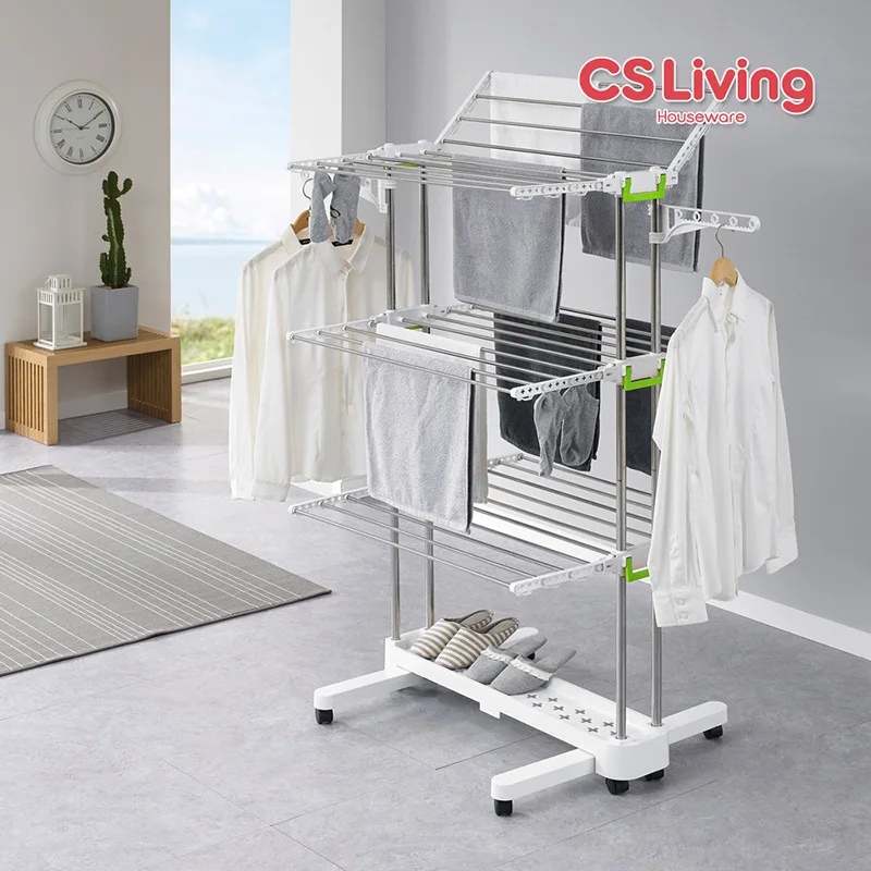 6-Segment Multi-Functional Stainless Steel Mobile Folding Drying Rack-Wing Storage Drying Bracket