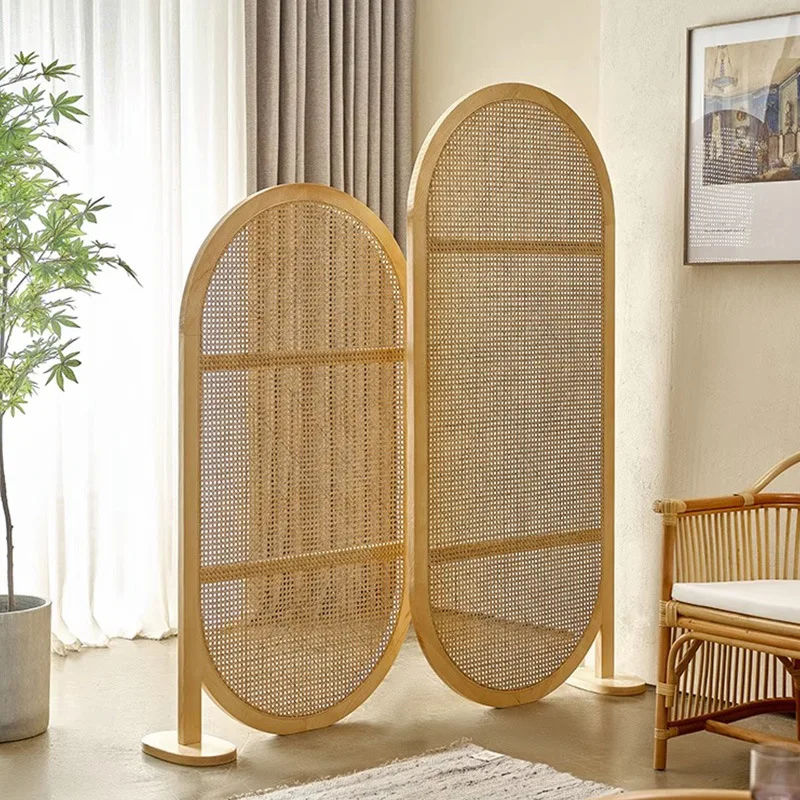 Japanese-style Wooden Rattan Screen Partition Moved Porch Block Ash Solid Wood Simple Dividers Scree