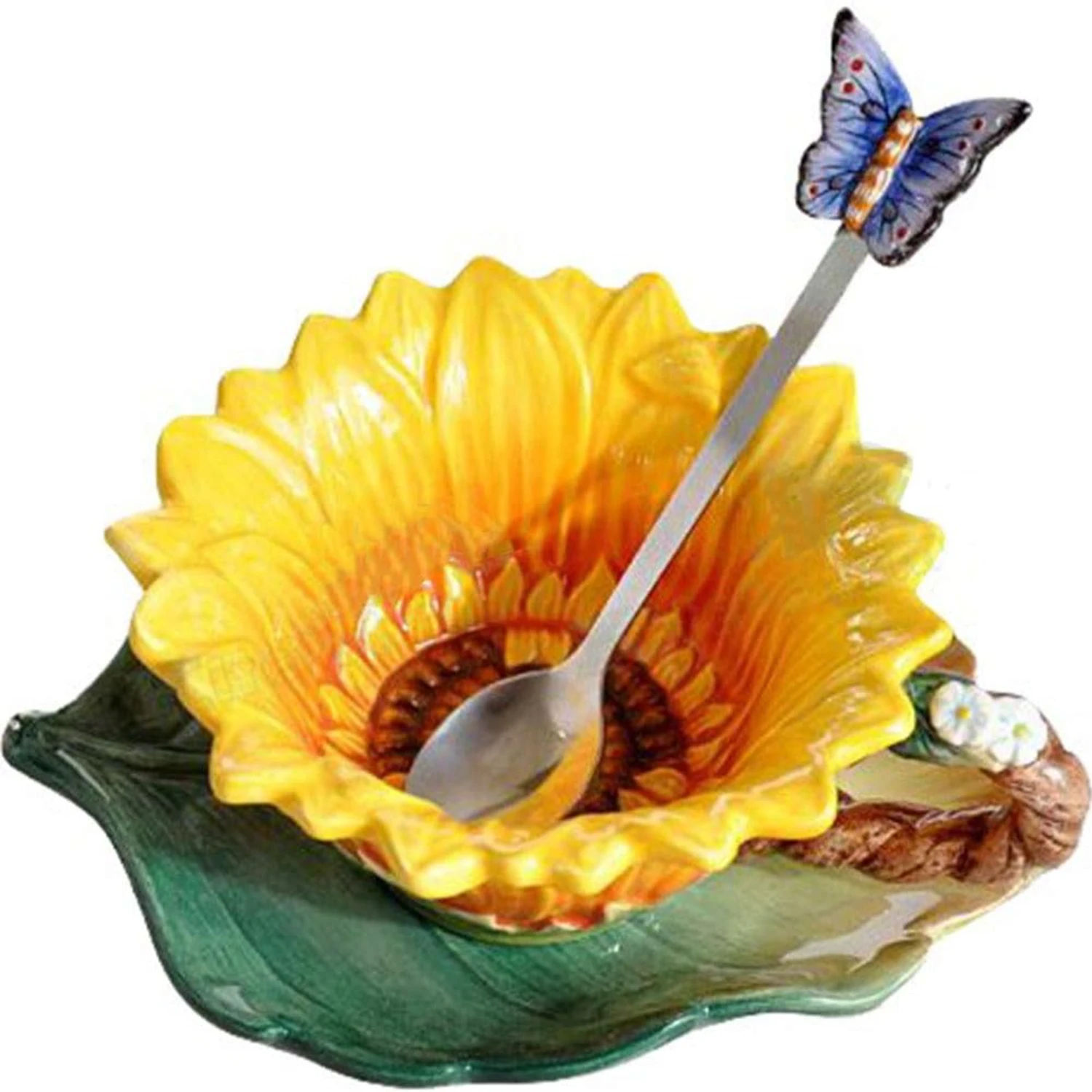 

Sunflower Design Tea Cup & Saucer Set with Spoon - Enamel Porcelain Mugs