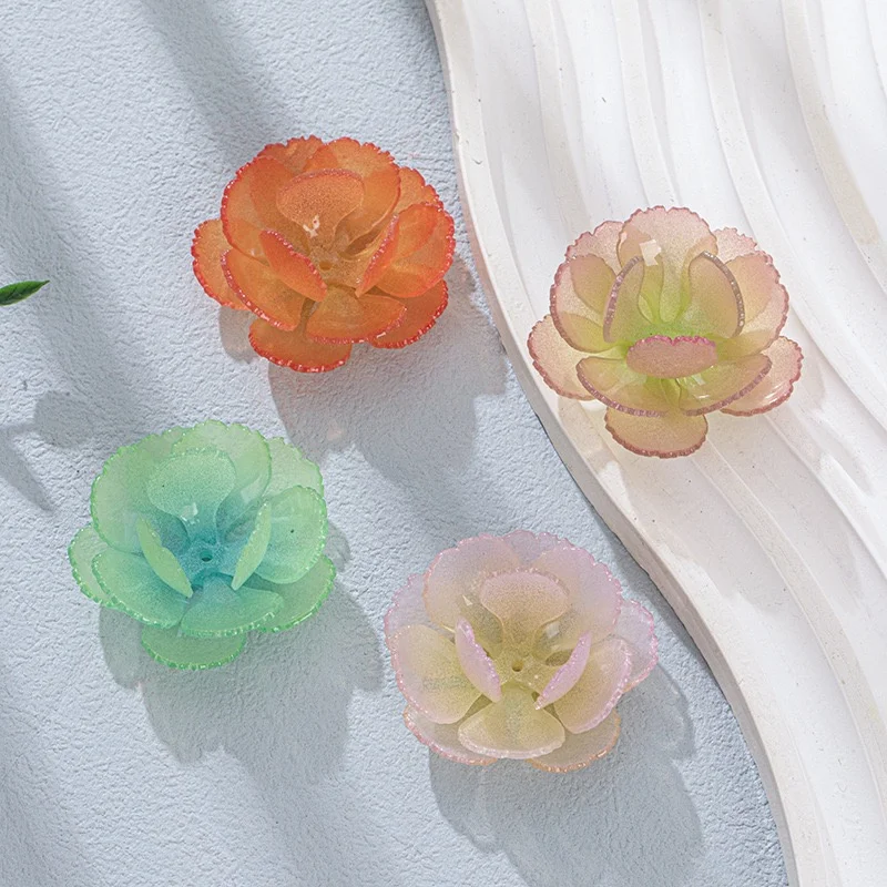 

Min order 30pcs/lot 30mm color print cartoon flowers shape acrylic handmade floral beads diy jewelry garment hair accessory