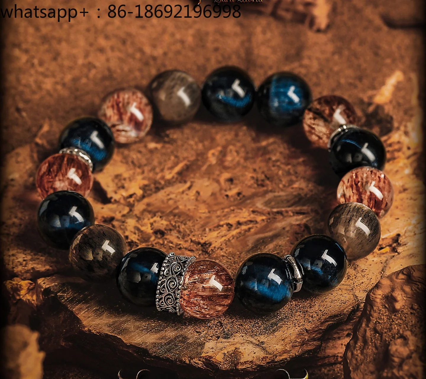 [Battle Song] Black Gold Super Seven Crystal Bracelet Men's Lightning Blue Tiger's Eye Stone Bracelet Pearl Black Sun Stone