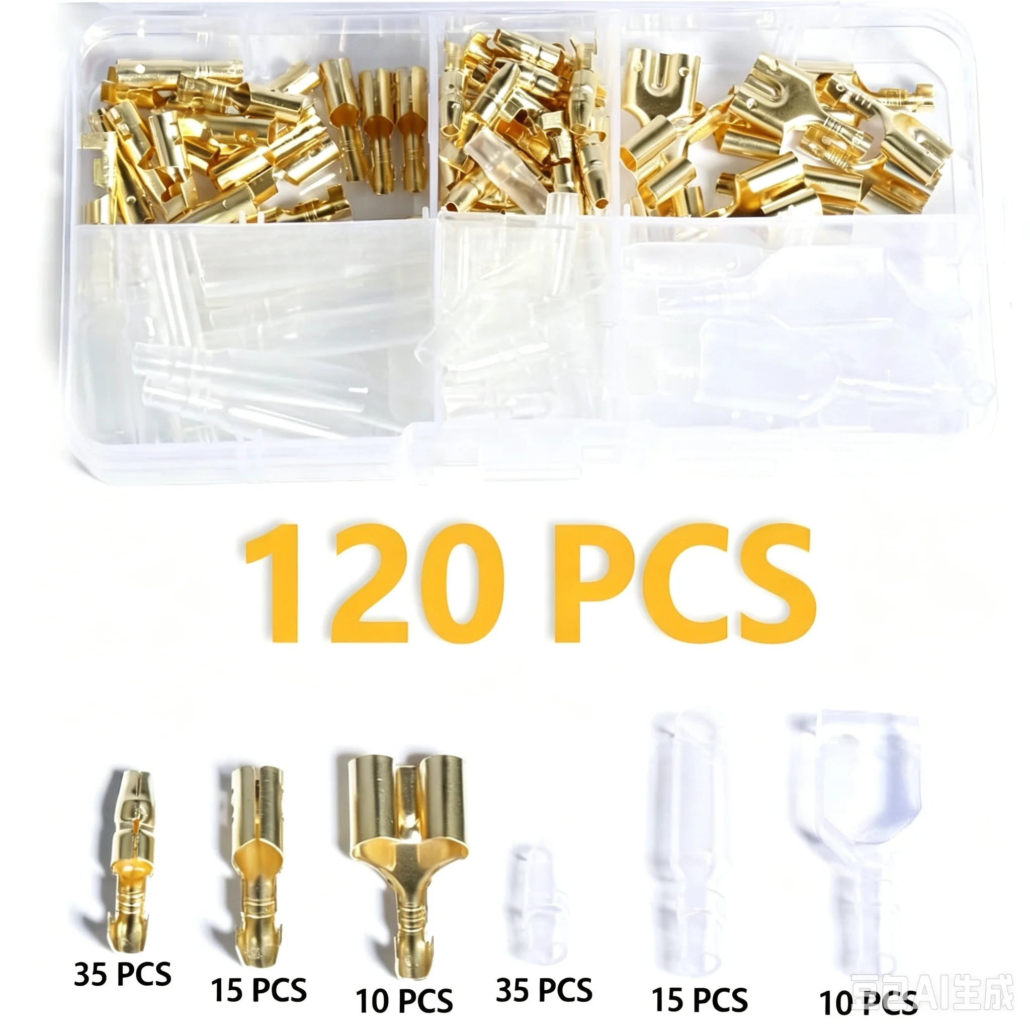 120Pcs Box 4.0 Double Hole 1 To 2 Bullet Connectors Male Female Cold Crimp Wiring Terminals with Protective Cover