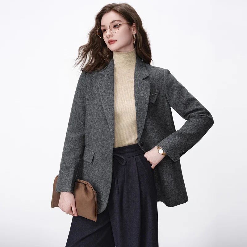 Winter Thickened Coffee-Colored Wool Suit Jacket Korean-Style Commuter Blazer High-Quality 2026