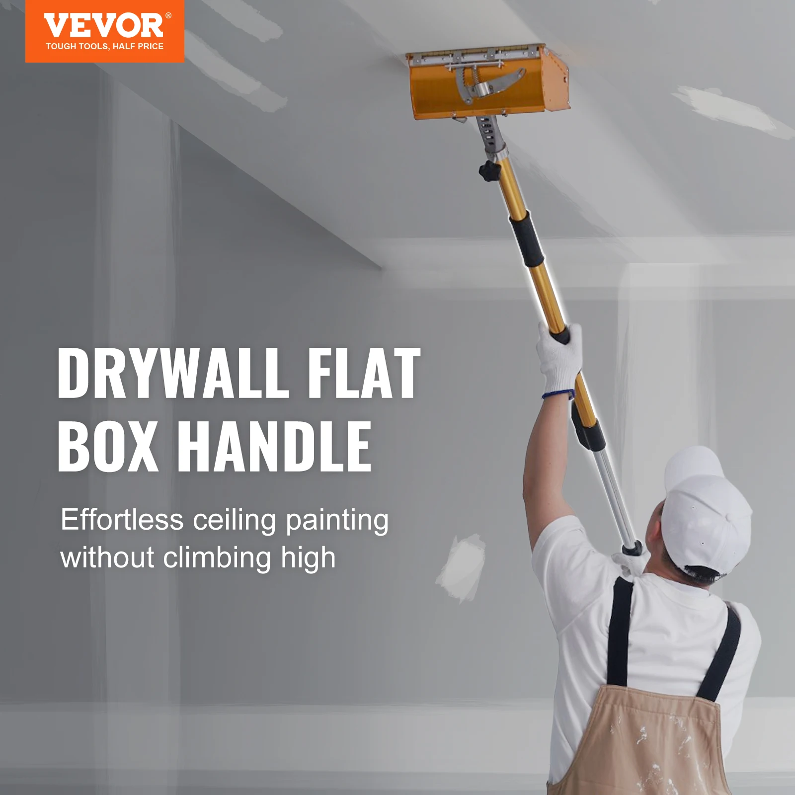 VEVOR Drywall Flat Box Handle 40''-64'' Anodized Aluminum 5-Section Length Adjustable Non-Slip Grip for Plasterboard, Wallboard