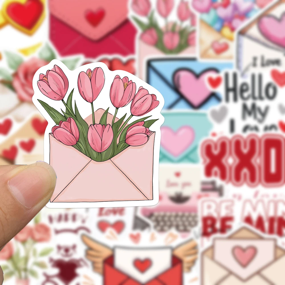 50PCS Love Envelope Stickers Pink Graffiti Decals For Valentine's Day Gift Laptop Luggage Fridge Scrapbook Cartoon Toy Stickers