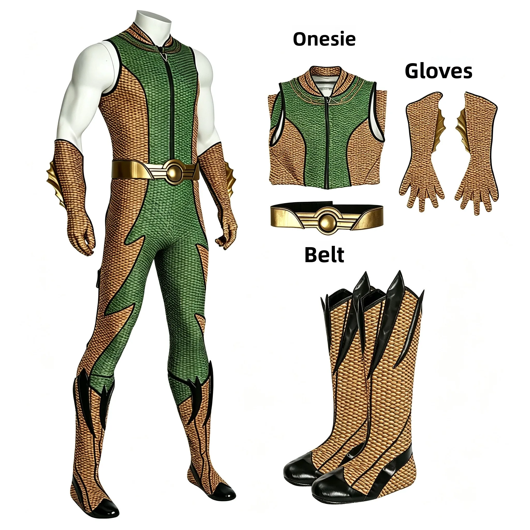 

TV The Boys The Deep Cosplay Costume Jumpsuit Belt Set Superhero Halloween Outfit The Boys Green Bodysuit Halloween Costume