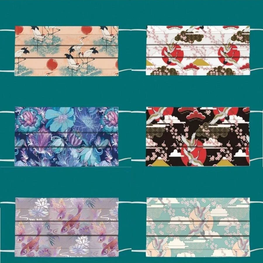 10pcs Vintage Printed Disposable Face Masks, 3-Layer with Melt-Blown Fabric, Dustproof, Individually Wrapped