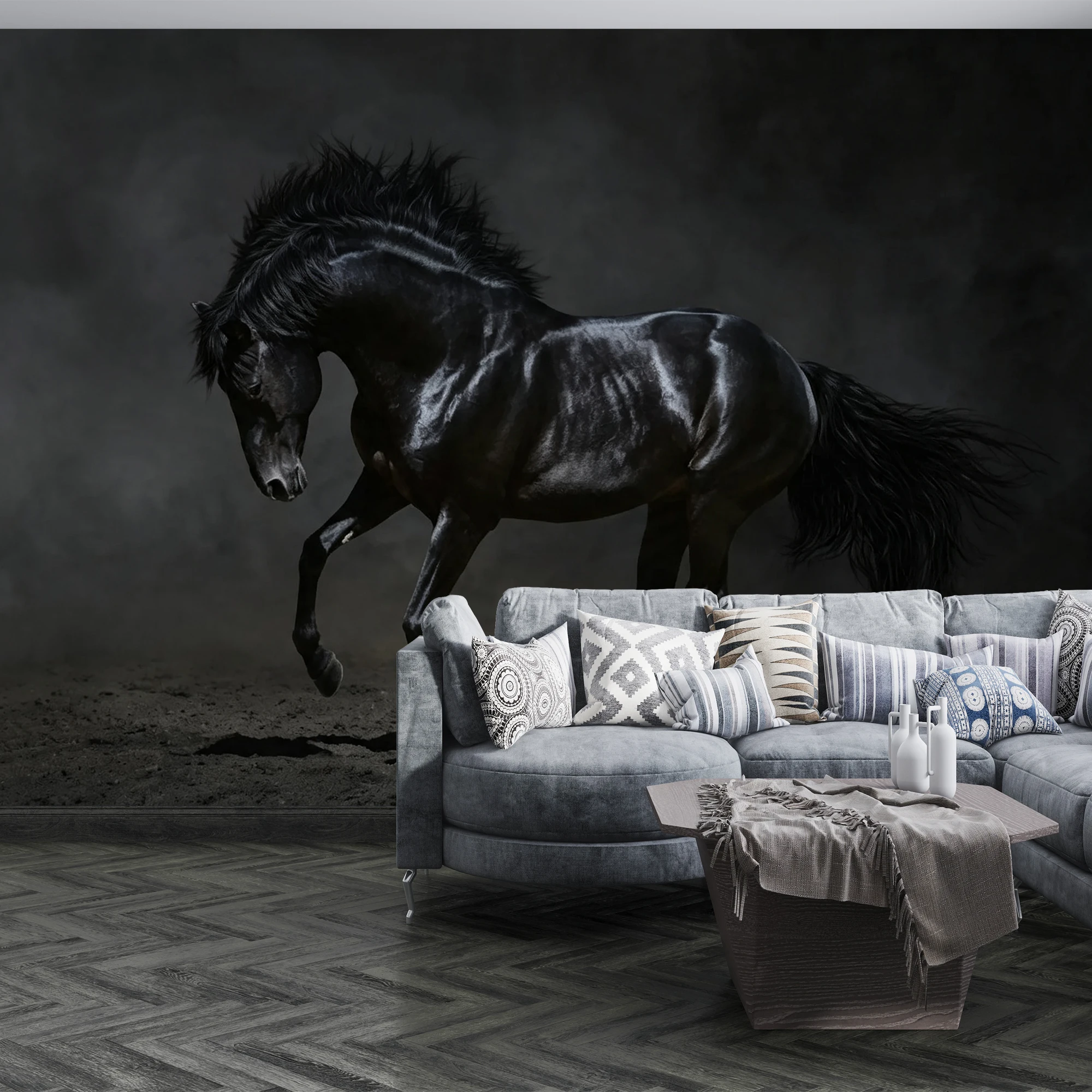 Milofi Custom Mural Wallpaper Black Running Horse Animal Art Dark Background Living Room Office Wall Decor Papel De Parede