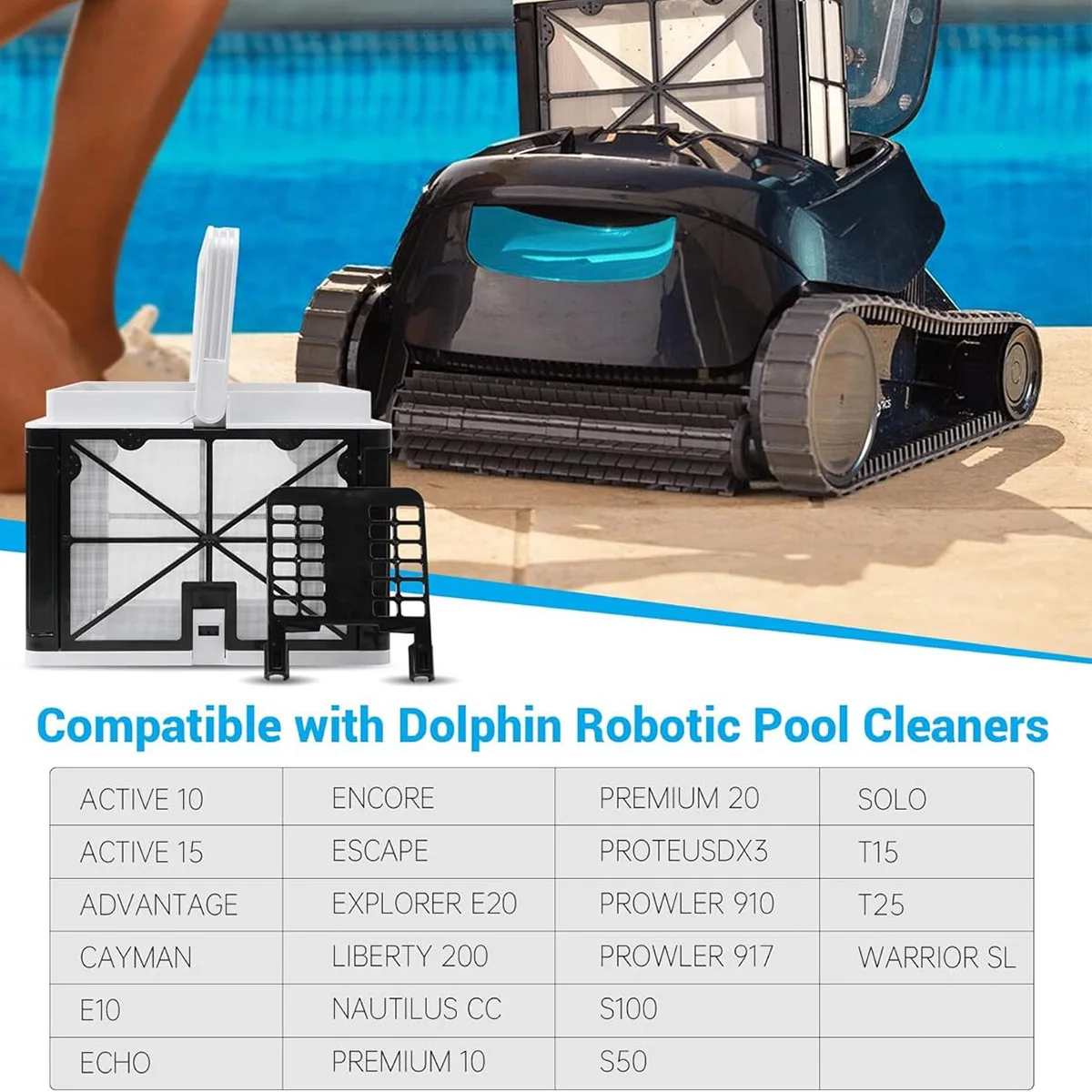 9991459-R1 سلة مرشح دقيقة مناسبة لمنظفات حمام السباحة الروبوتية دولفين S50، S100، Active 10 15، ECHO، Prowler 910 917، Premium 10 2