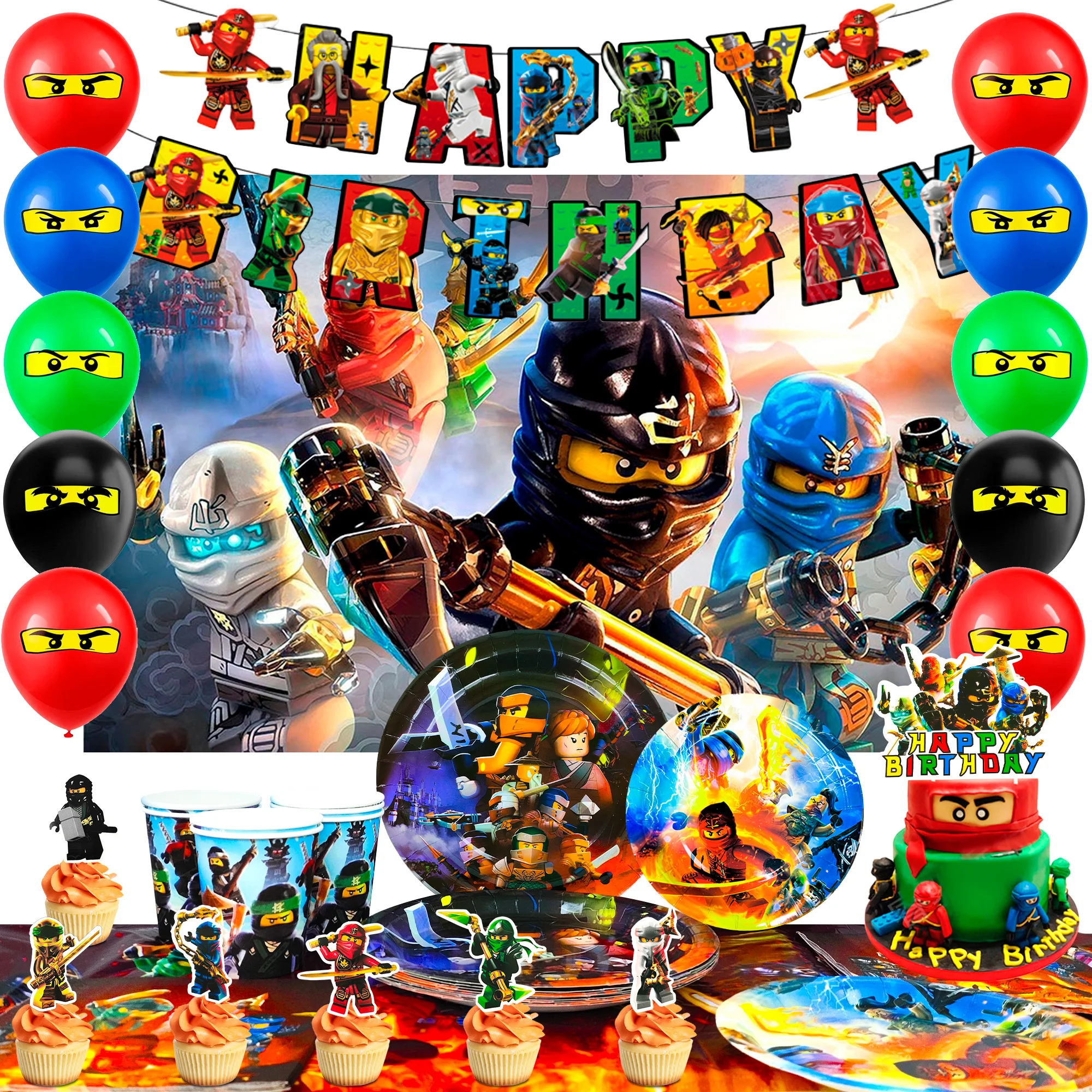 112 Pcs Ninja Birthday Decorations & Tableware - Ninja Party Decorations Banner Balloons Plates Etc Ninja Birthday Party Supplie