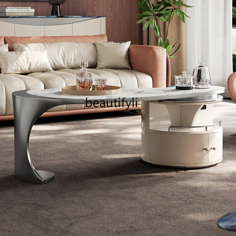 

LJYModern slate marble household rectangular living room coffee table TV cabinet combination