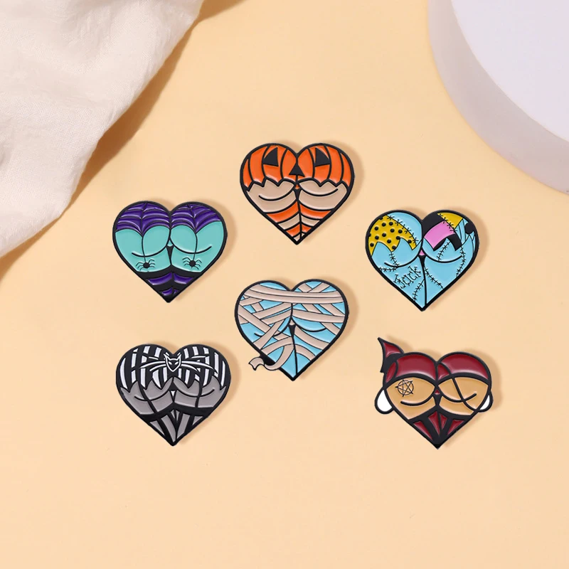 Halloween Heart Enamel Pins Sexy Butt Demon Pumpkin Spider Vampire Alloy Brooch Badge Trendy Fun Lapel Jewelry Gift For Friends