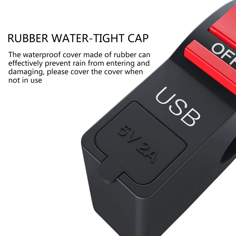 Motorcycle Scootor Light Indicator Switches Motorcycle Waterproof On Off Start Button With USB Phone Charger 7/8" 22MM image 4