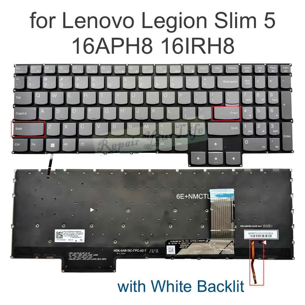 US FR AZERTY Backlit Keyboard for Lenovo Legion Slim 5 16APH8 82Y9 16IRH8 82YA Laptop, French Belgian RGB NSK-6AB1BC SN3117B01