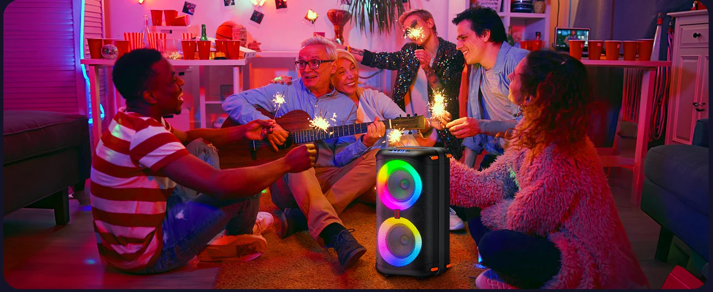 Karaoke-Maschine, tragbarer Bluetooth 5.3-Karaoke-Lautsprecher, PA-System für Erwachsene mit Echo-Einstellung/LED-Leuchten, unterstützt TV/USB/AUX/TF – Detail 11