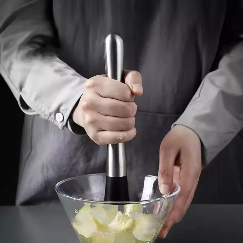 

Stainless Steel Multifunctional Bar Tool Set Ice Crusher Hammer, Fruit Muddler Pestle & Cocktail Swizzle Sticks for Lemon Drinks