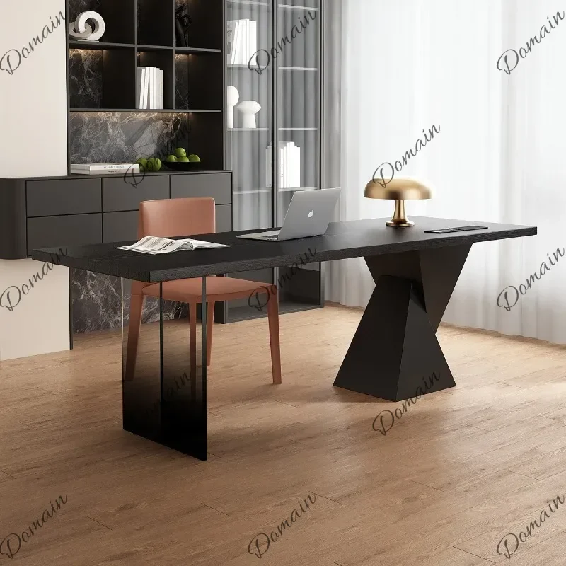 Office Use Black solid wood desk with socket Minimalist living room Study workbench Office computer desk