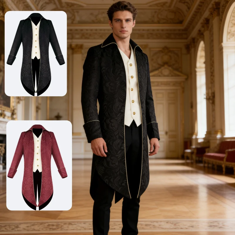 

Unisex Medieval Long Length Tailcoat Black Red Coat Vest Set Handsome Vest Halloween Party Banquet Costume Dating Outfit