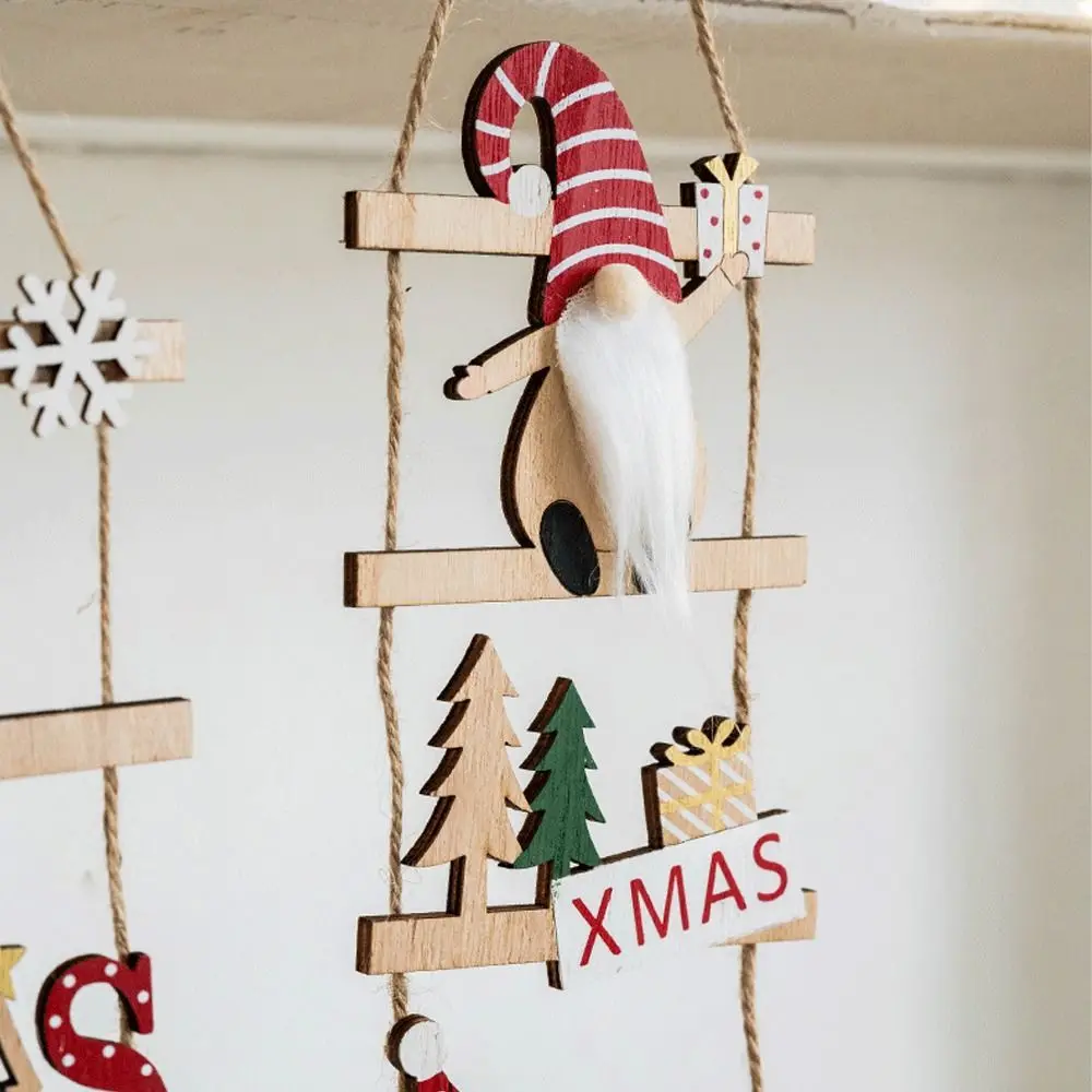 Cartoon Climbing Ladder Santa Claus Pendants with Bells Festive Christmas Wooden Hanging Tree DIY Merry Christmas Decor