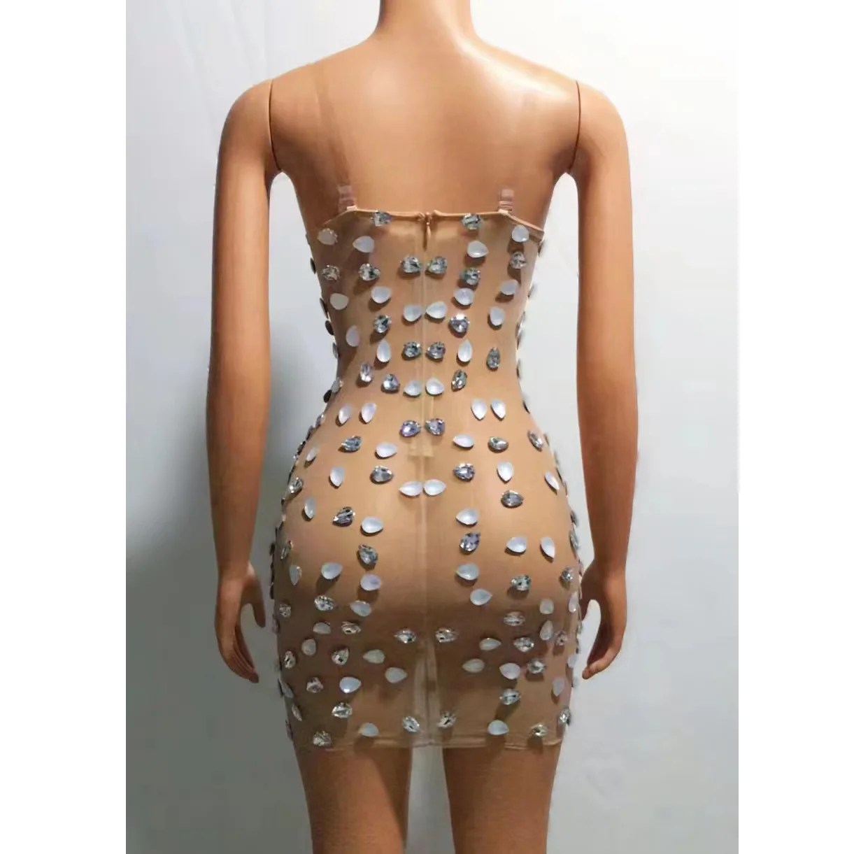 Sparkly Rhinestones Short Dress Luxurious Evening Prom Party Celebriate Birthday Dress Sexy Mesh See Through Show Stage Wear