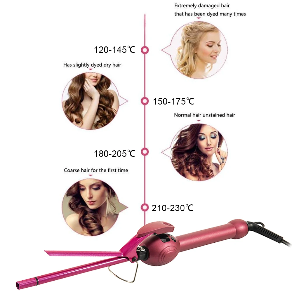 9mm Mini Hair Curler Pro Curly Iron Tourmaline Ceramic Barrel Curling Iron Wand LCD Display Beauty Styling Tools for Men Women