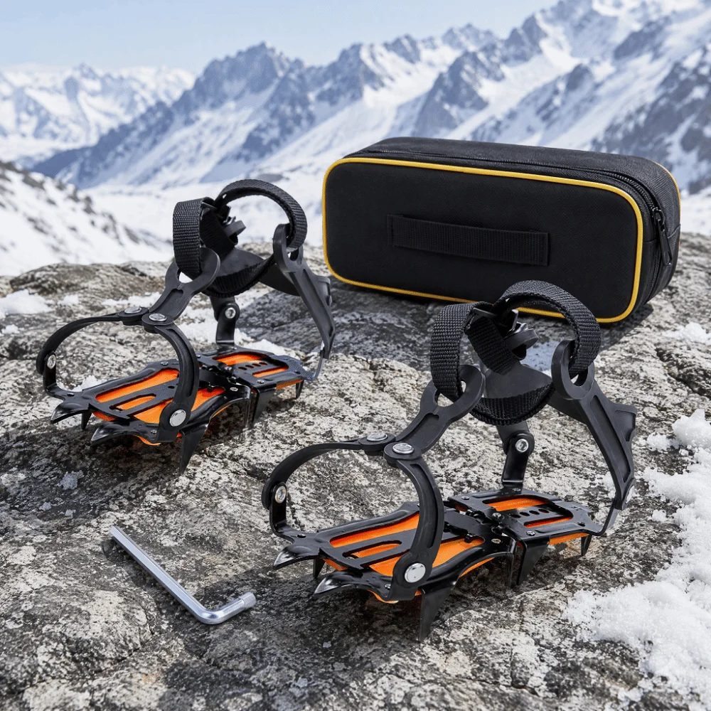 6pcs ABS Plastic Ice Crampon Manganese Steel Adjustable Length Snow Crampon Stainless Steel Rivet Nylon Webbing Traction Cleat