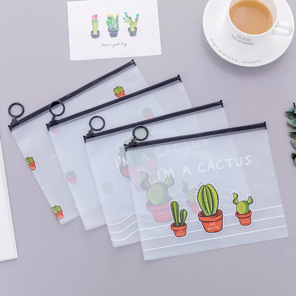 Clear PVC Cactus File Bags 2pcs – Heavy-Duty Zipper, Portable Document Organizer for School Office