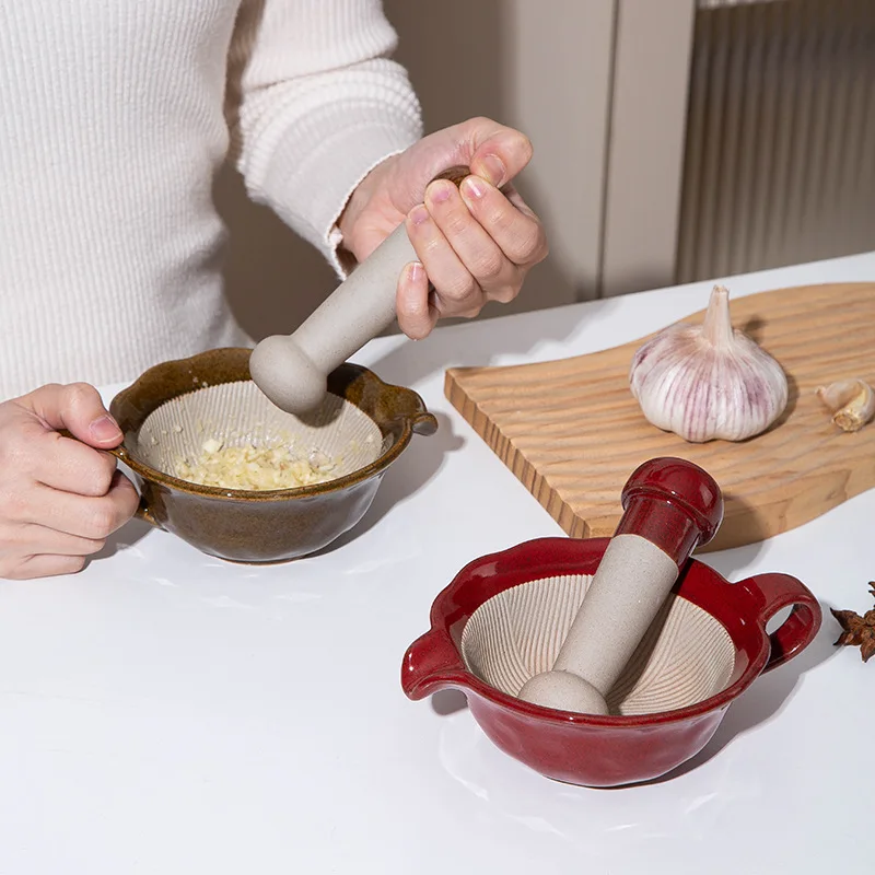 Ceramic Grinding Bowl with Handle Baby Food Masher Meat Vegetable Fruit Mill Kitchen Tool Use Home Table Toddler Nut Paste