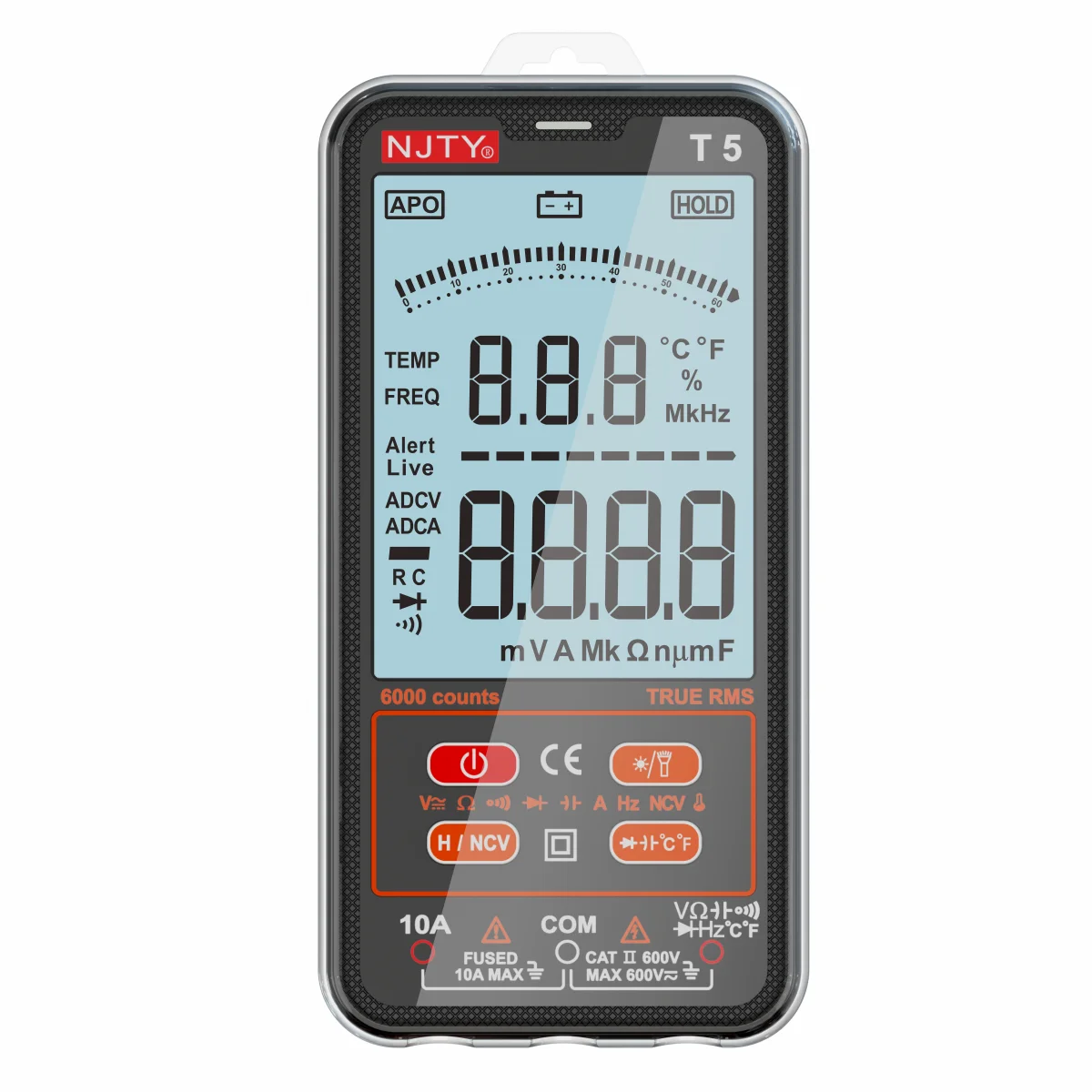 NJTY T5 Smart Digital Multimeter True RMS 6000 Zählt Auto-Ranging 600 V AC/DC Spannung Strom Kapazität Temperatur Tester