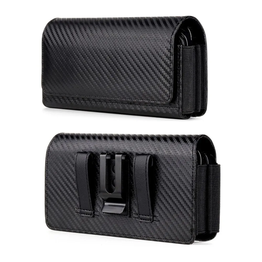 PU leather double mobile phone bag wear belt hanging waist bag male horizontal buckle card slot multi-function waist bag