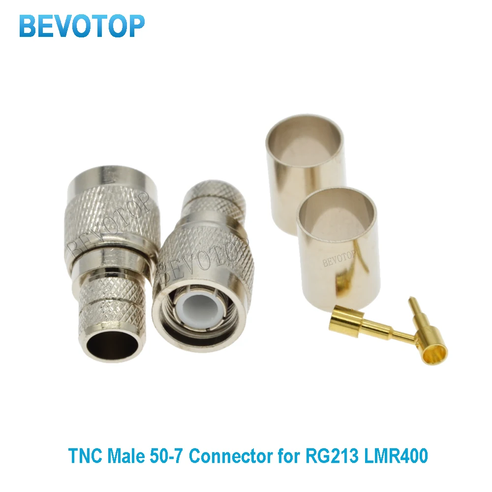 10PCS/lot TNC Male 50-7 Connector RF Crimp Coax Coaxial Cable Connector for LMR400 RG213 TNC Solder Connector 50 Ohm BEVOTOP