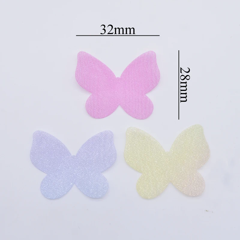 100Pcs 32*28mm Double Mesh Butterfly for Skirt Clothes Hat Fabric Sewing Patches DIY Headwear Hair Clips Decor Accessories