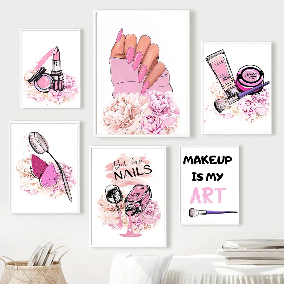 Trendy Schönheit Nagel Salon Luxus Lippenstift Nordic Poster Wand Kunstdruck Leinwand Malerei Studio Spa Decor Bilder Für Wohnzimmer