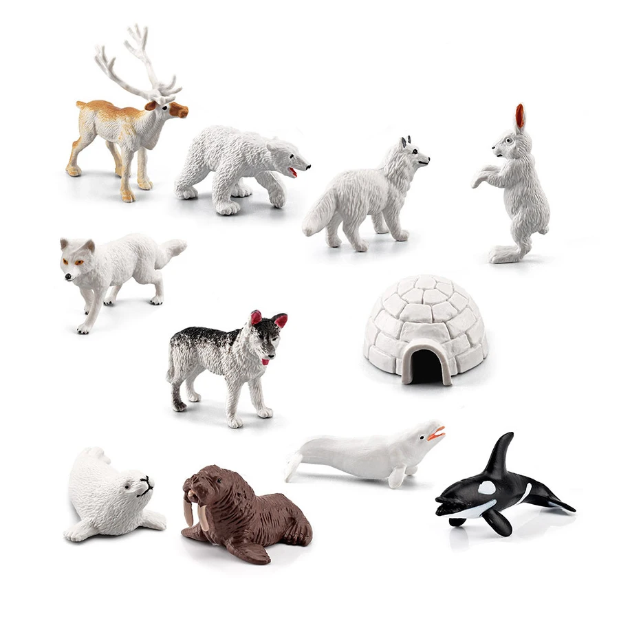 

10Pcs Arctic Circle Ocean Sea Animal Figurines Set Polar Bear Reindeer Models Figures Christmas New Year Birthdays Gift For Kid