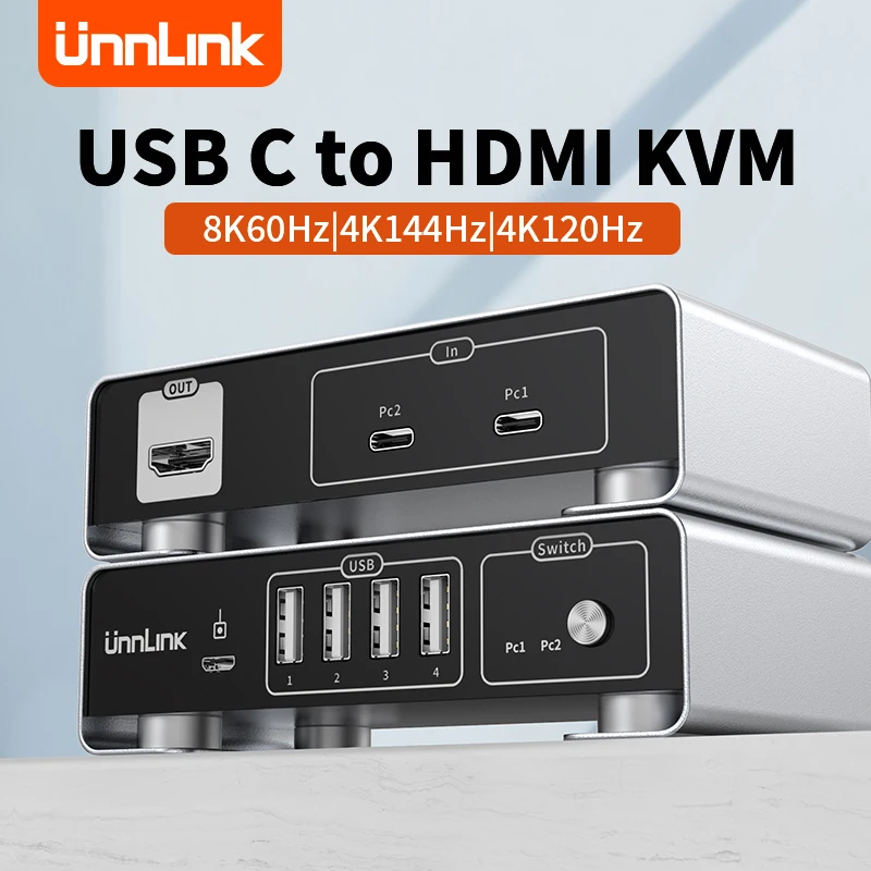 unlink usb c para hdmi dp kvm switch 2x1 k 60 hz k 144 hz tipo c thunderbolt kvm switches com controlador para conversor macbook 01