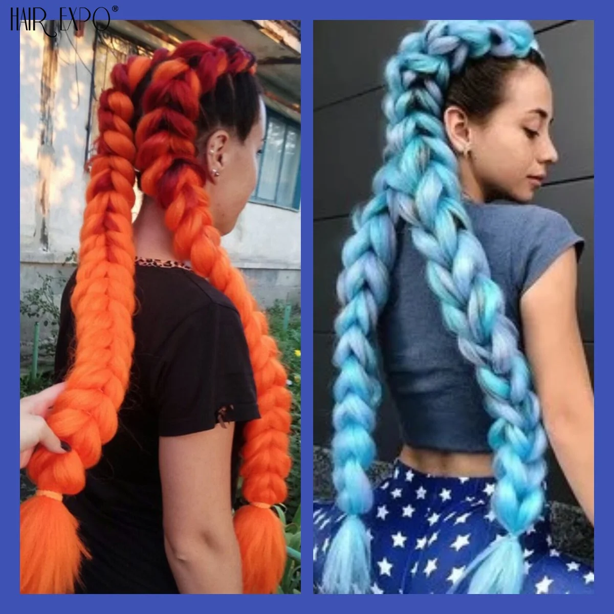 41 Inch Long Jumbo Braiding Hair Rainbow Colors Synthetic Braids Hair Extensions DIY Ponytail Pink Blue Ombre Hair For Box Braid